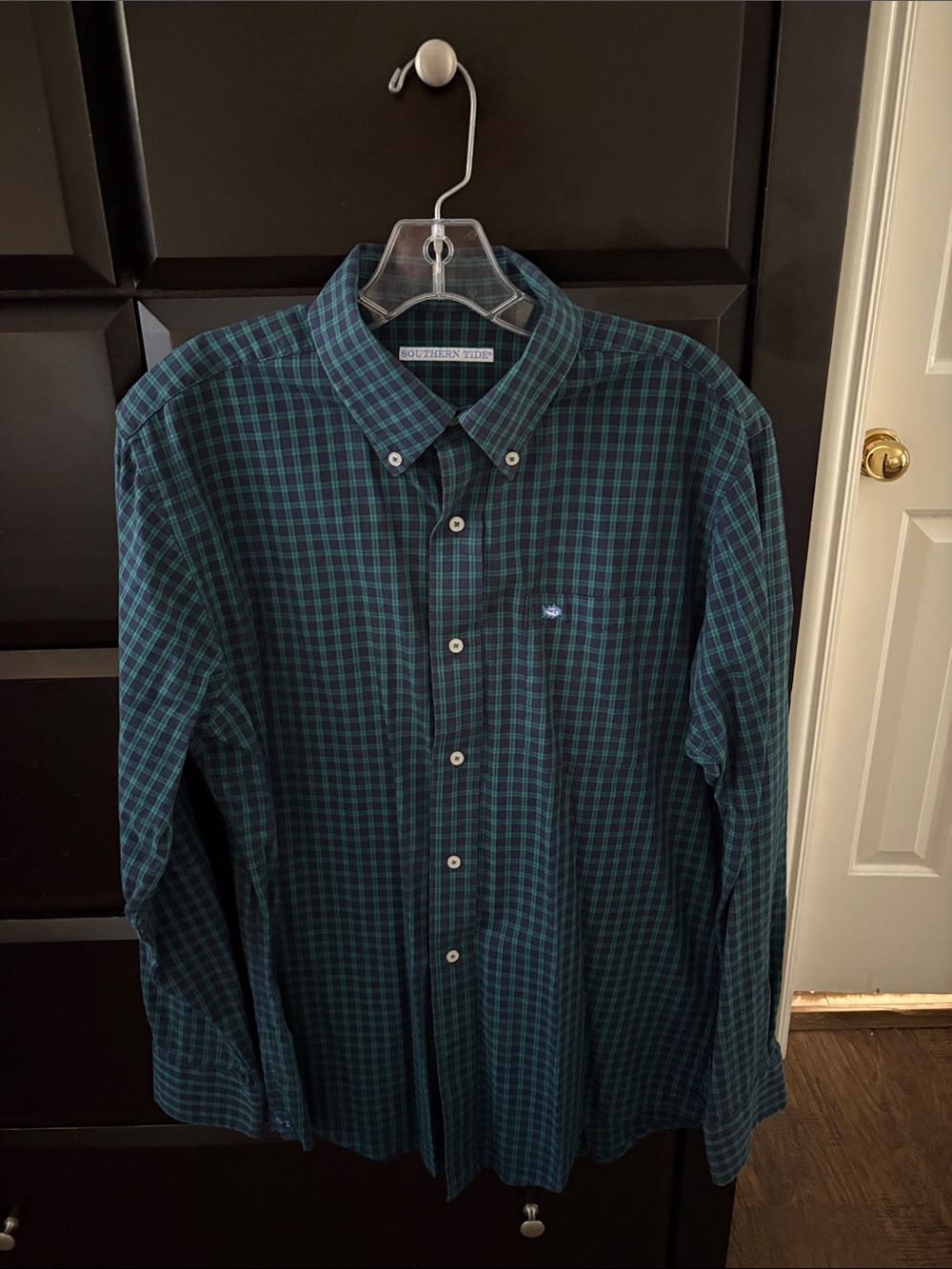 Southern Tide Men's Teal and Navy Plaid Button-Down Shirt